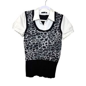 Apt 9 Leopard Print Sweater Vest Top Layering Gray Black Women L Y2K Clueless